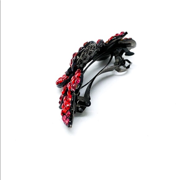 Red Rhinestone Floral Hair Clip - Picture 2 of 6